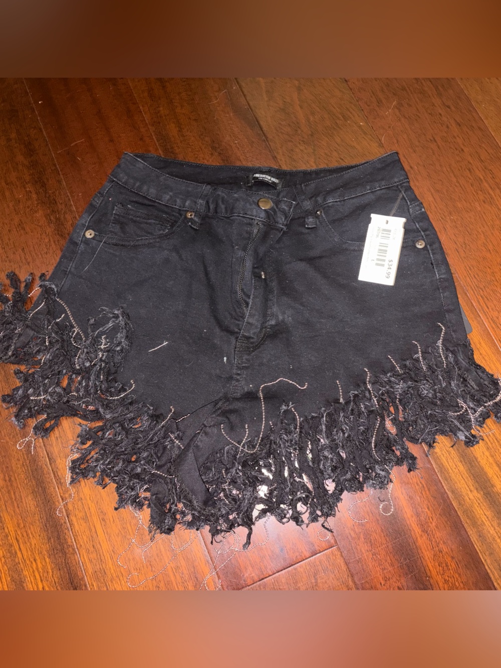 Mystique Boutique Black Distressed Fringed Denim Shorts